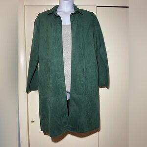 Philosophy Womens green Faux Leather Long Sleeve Open Front Overcoat NWT Large